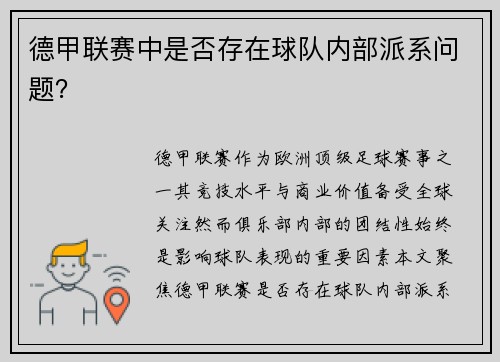 德甲联赛中是否存在球队内部派系问题？